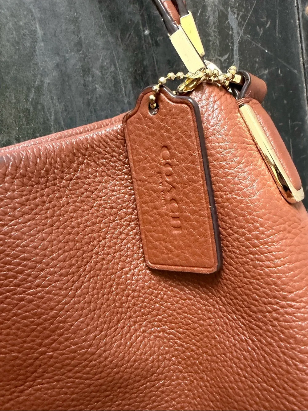 Coach Brown Pebbled Edie Leather Double-Handle Shoulder Bag